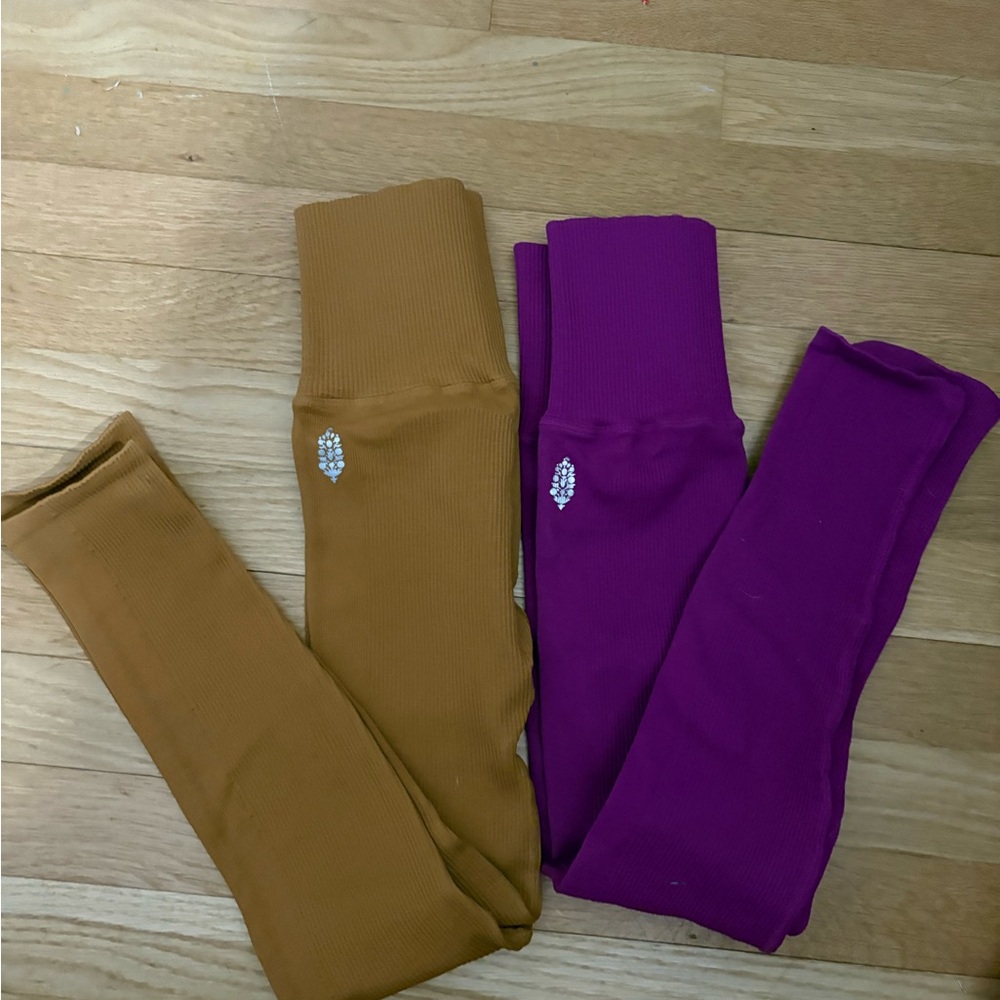 Free People Ribbed Leggings Set - Mustard and Magenta XS/S